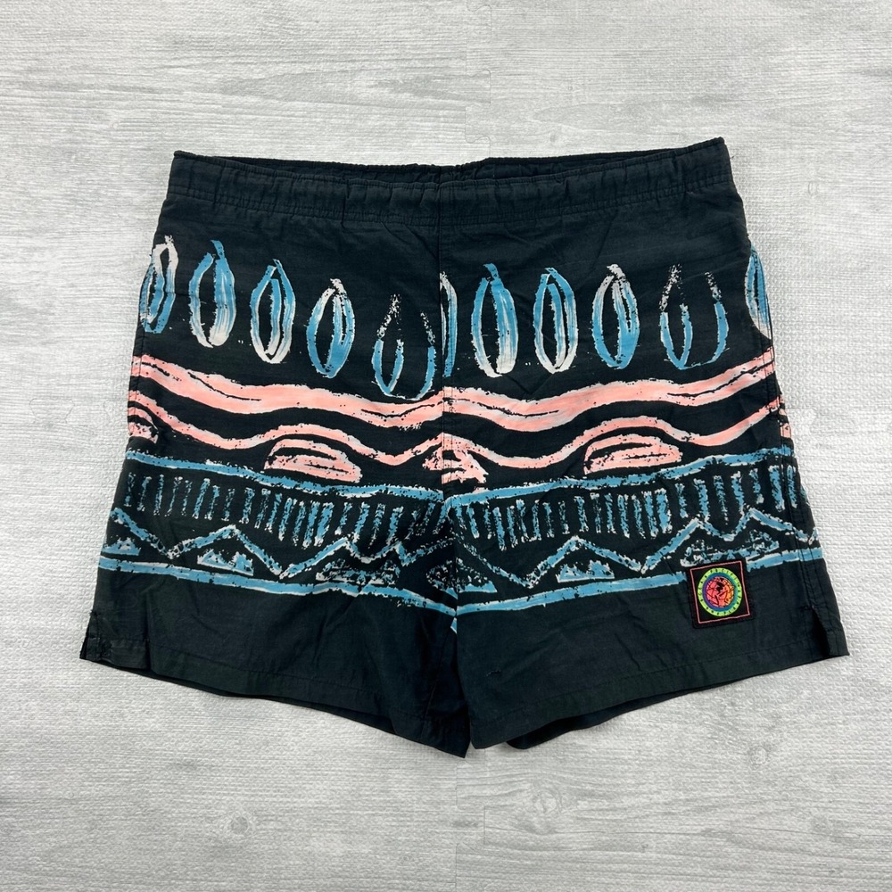 Vintage OP Swim Trunks Size Medium Black Geometric Bathing Suit Ocean Pacific